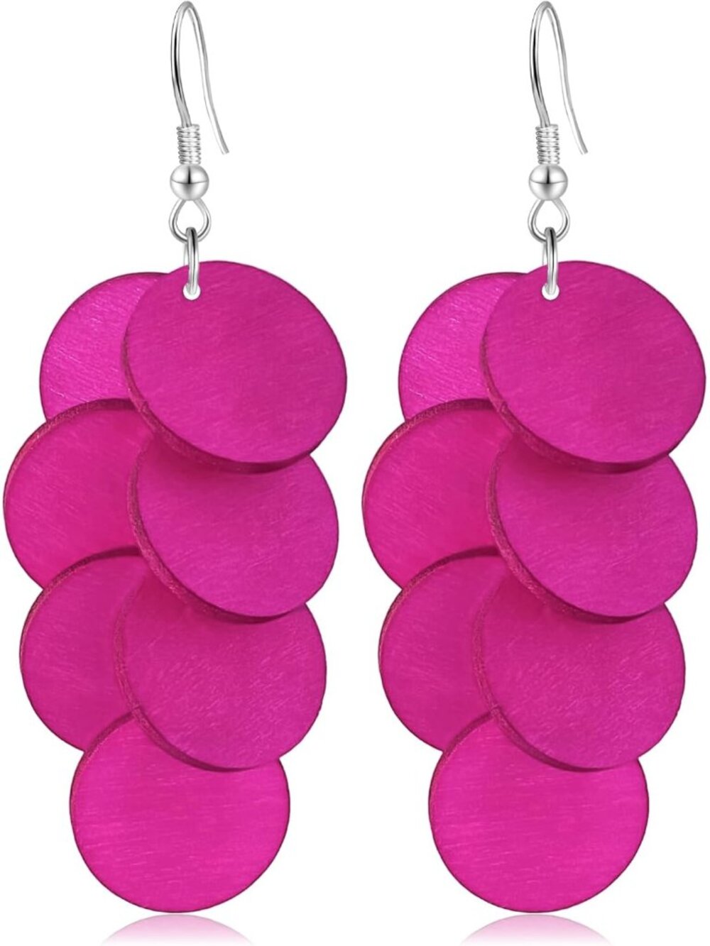 Women's Rose Red Handmade Bohemian Wooden Round Geometry Dangle Drop Earrings